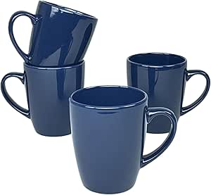 10 Strawberry Street Coupe Stoneware Set of 4 Coffee Mugs, Cobalt Blue