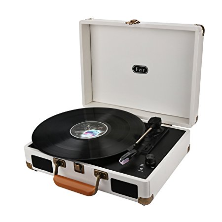 Vinyl Stereo Turntable Portable Suitcase with Built in 2 Speakers RCA Line Out Headphone Jack PC Recorder Mobile Phones Music Playback Support Computer Recording
