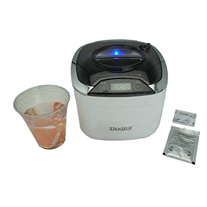 iSonic DS400B (PET) Miniaturized Commercial Ultrasonic Cleaner with Disposable Cup to Clean Dentures at Dental Offices, 110V, 55W, White