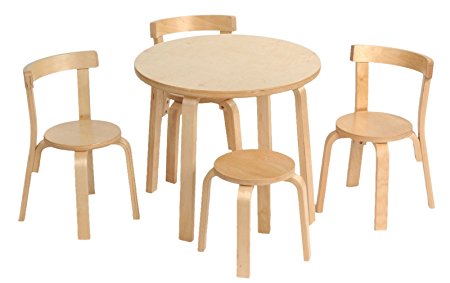 Kids Table and Chair Set - Svan Play with Me Toddler Table Set with 3 Chairs and Stool - 100% Wood (Natural)