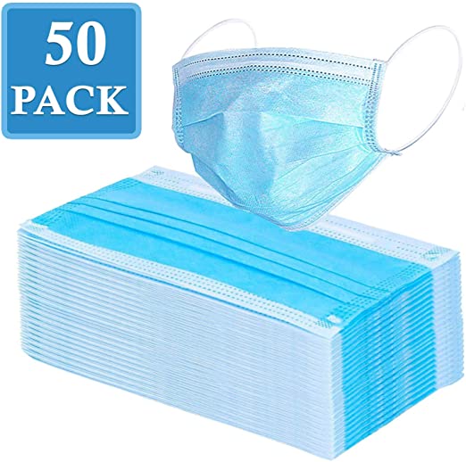Boston Linen Disposable Face Mask 3-Ply Safety (Pack of 50) for Protection, Anti Dust, Mouth Cover with Protective Ear Loop