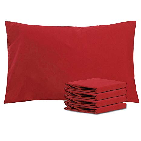 NTBAY Queen Pillowcases Set of 4, 100% Brushed Microfiber, Soft and Cozy, Wrinkle, Fade, Stain Resistant, with Envelope Closure, Wine Red