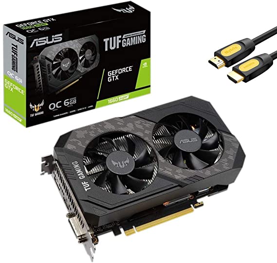 Asus TUF Gaming GeForce GTX 1660 Super Overclocked Edition Graphics Card 6GB 192-Bit GDDR6 PCIe 3.0 HDCP Ready Auto-Extreme Technology 1x DVI-D 1x HDMI 2.0b 1x DisplayPort 1.4 w/ Mytrix HDMI Cable