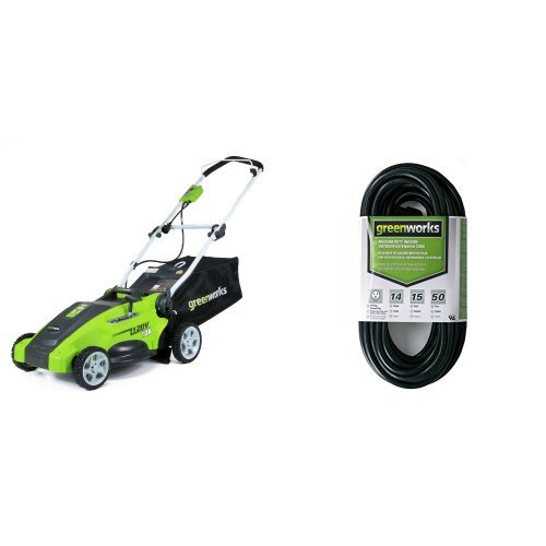 Greenworks 16-Inch 10 Amp Corded Lawn Mower 25142 with 50-Foot Indoor & Outdoor Extension Cord ECOA010