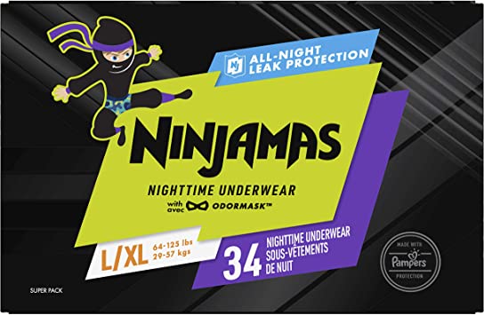 Pampers Ninjamas, Disposable Underwear, Nighttime Underwear Boys, 34 Count, Size L/XL (64-125 lbs)