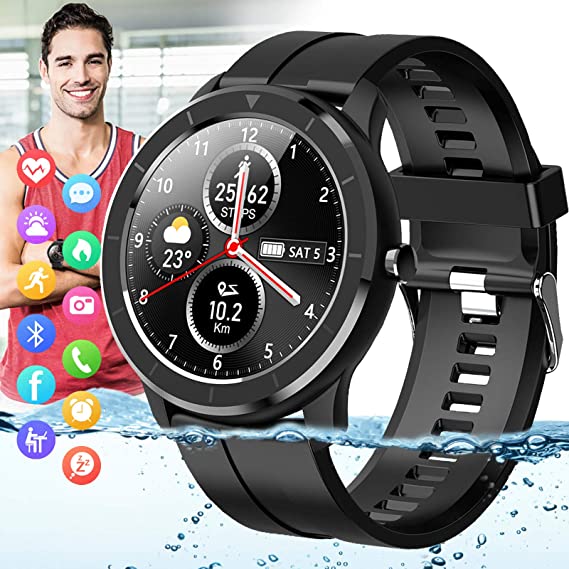 Pradory Smart Watch,Fitness Watch Activity Tracker with Heart Rate Blood Pressure Monitor IP67 Waterproof Bluetooth Smartwatch Touch Screen Sports Smart Watches for Android iOS Phones Men Women Black