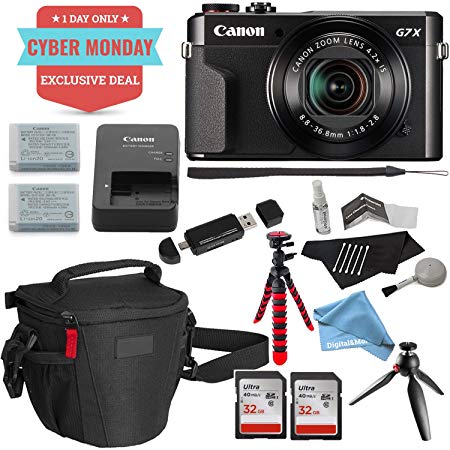 Canon PowerShot G7 X Mark II Video Creator Kit, SanDisk 32GB Memory Card 2 Pack, 12" Flexible Tripod, Camera Bag, DigitalAndMore Cleaning Kit and Accessory Bundle (Cyber Monday Deal!)