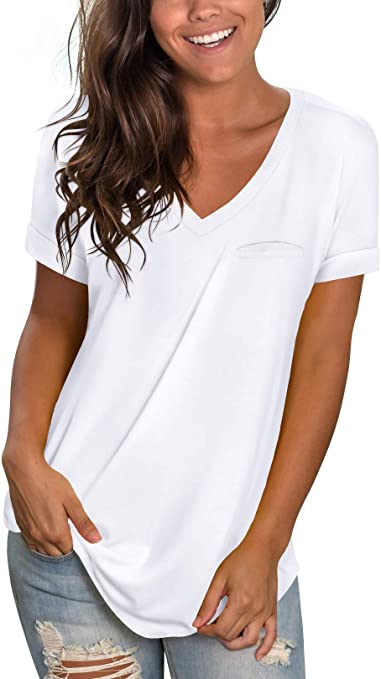 Womens Summer Tshirt Short Sleeve Tops V Neck Tee