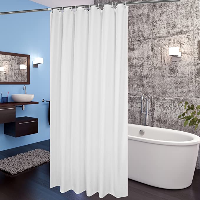 Aoohome Fabric Shower Curtain 36 x 72 Inch Stall Size Bathroom Curtain for Hotel, Waterproof, White