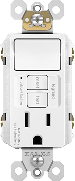 Pass & Seymour, White 1597SWTTRWCC4 15 Amp Combination Self-Test Tamper-Resistant GFCI Safety Outlet/Single Pole Switch, Wallplate Included