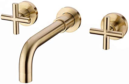 Havin HV303BG Bathroom Sink Faucet Wall Mount,Brushed Gold Color,2 Handles with Rough-in Valve (Style C-Brushed Gold Color)
