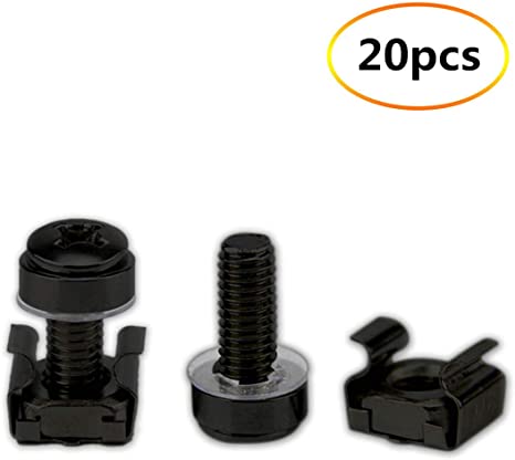 DAFUNY Computer Rack Mount Cage Screws and Nuts & Washers for Rack Mount Server Cabinets (20pcs) M6 x 16mm Rack Mount Screws and Square Insert Nuts