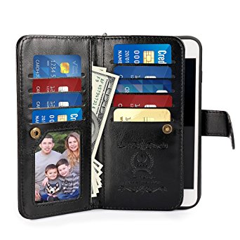 iPhone 8 Plus Case, iPhone 7 Plus Case, iDudu Luxury PU Leather Wallet Flip Cover Case with Credit Card Holder Built-in 9 Card Slots & Wrist Strap for iPhone 7 Plus, 8 Plus(Black)
