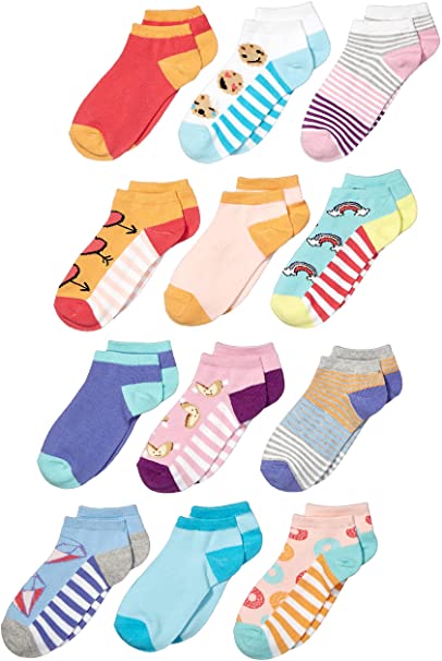 Amazon Brand - Spotted Zebra Kid's 12-Pack Low-Cut Socks