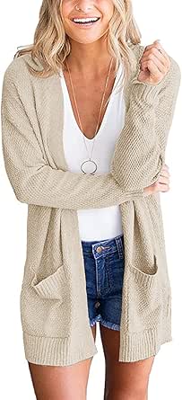 MEROKEETY Women's 2024 Long Sleeve Waffle Knit Cardigan Open Front Cozy Sweater Coat with Pockets