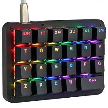 Koolertron One Handed Macro Mechanical Keyboard, RGB LED Backlit Portable Mini One-Handed Mechanical Gaming Keypad 23 Fully Programmable Keys Blue Switches