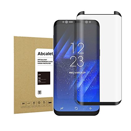 Galaxy S8 Plus Tempered Screen Protector,Abcalet [Full Coverage] [Bubble-Free][Anti-Scratch] Edge-to-Edge 9H Hardness HD Clear Film Screen Protector for Samsung Galaxy S8 Plus Black