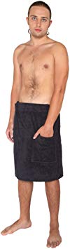 Arus Men's Towel Wrap, 100% Turkish Organic Terry Cotton, Black, L/XL