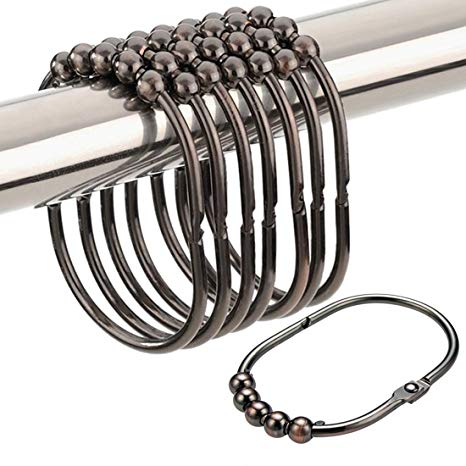 Yoocylii Shower Curtain Hooks, Double Glide Shower Curtain Rings - Rustproof Metal Heavy Duty Roller Bathroom Shower Rods Curtains Liners (Bronze1)