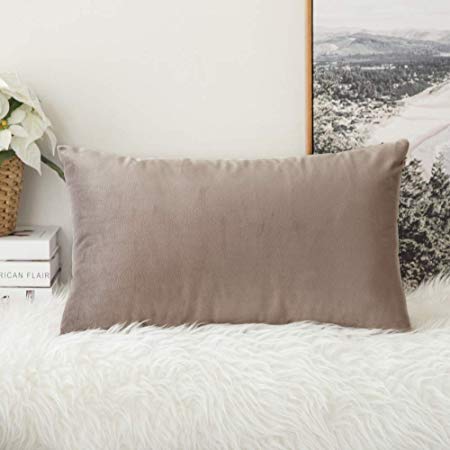 MIULEE Velvet Soft Solid Decorative Square Throw Pillow Covers Cushion Case for Sofa Bedroom Car 12 x 20 Inch 30 x 50 cm Warm Grey