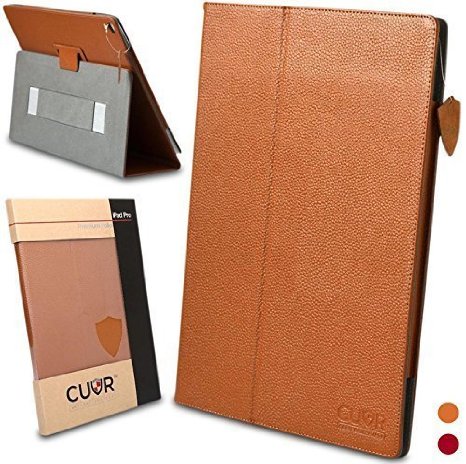Genuine Leather iPad Pro Case in Tan by CUVR Designer Protector Covers Screen and Smart Magnets Keep Cases Closed Cover Your Apple in Luxury