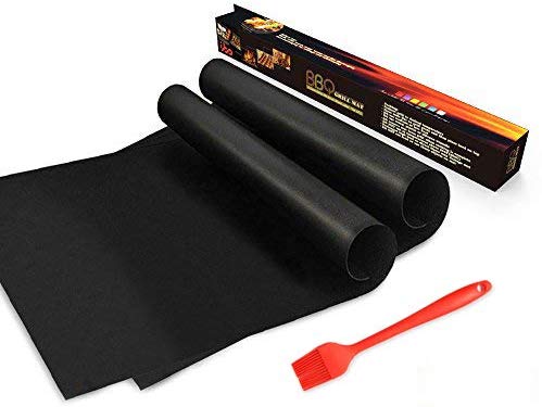 BBQ Grill Mats Oven Liner Baking Mat Cooking Mat Non Stick with Silicone BBQ Sauce Brush- Perfect for Baking on Charcoal, Gas, Oven and Electric Grills, Reusable and Easy to Clean - Dishwasher Safe