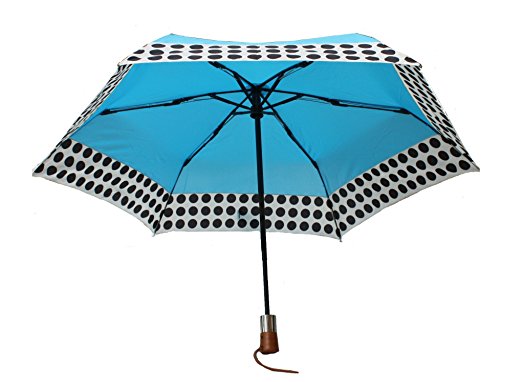 ShedRain Ultimate Umbrella, 44" ARC, Auto Open/Close, Wood Handle, Blue w/Polka Dots