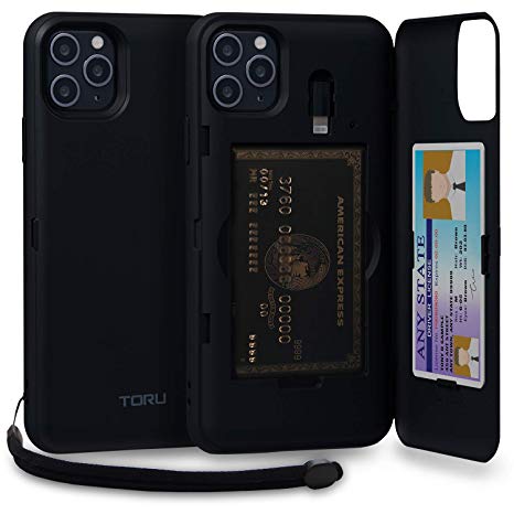 TORU CX PRO iPhone 11 Pro Max Case Wallet Black with Hidden Credit Card Holder ID Slot Hard Cover, Strap, Mirror & Lightning Adapter for Apple iPhone 11 Pro Max (2019) - Matte Black