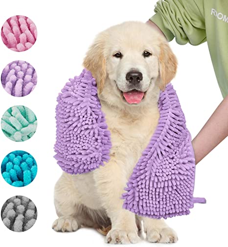 Dociote Large Dog Towel Super Shammy Absorbent - Machine Washable Hand Pocket Clean Pet Towel - Durable 13.5 x 31.5 Quick Drying Microfiber Chenille Designed for Indoor Outdoor Use Prevent Mud Dirt