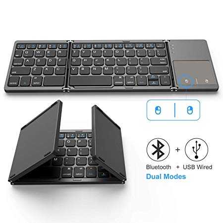 Foldable Bluetooth Keyboard, Vive Comb Dual Mode Bluetooth & USB Wired Rechargable Portable Mini BT Wireless Keyboard with Touchpad Mouse for Android, Windows, PC, Tablet-Dark Gray