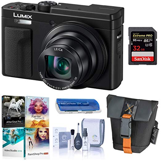 Panasonic LUMIX ZS80, 20.3 Megapixel Digital Camera, 4K Video, 30X Zoom Lens, DC-ZS80K (Black), Bag, 32GB SD Card, Corel PC Software Pack, Cleaning Kit, Card Reader