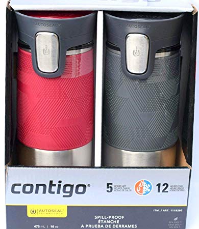 Contigo ContigoTravel Autoseal Stainless Steel Spill-Proof Travel Mug, 2 pk Pinot Noir & Gray