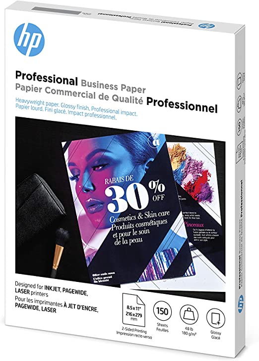 HP Brochure Paper, Glossy (150 Sheets, 8.5 x 11 Inches, 180 g) 92 Brightness