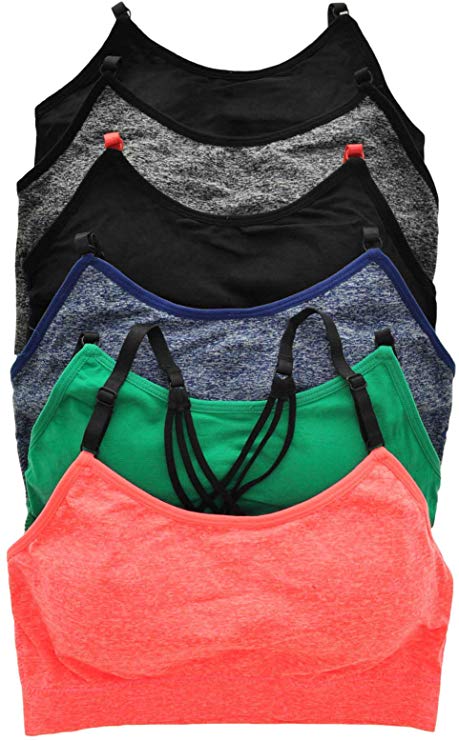 ToBeInStyle Women's 6 Pack Seamless Elegant Strap Racerback Sports Bra