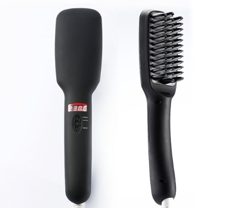 WinTech Hair Straightener Brush Anion instant Magic Silky Straight Hair Styling Anti Scald Anti Static Ceramic Heating Detangling Hair Black