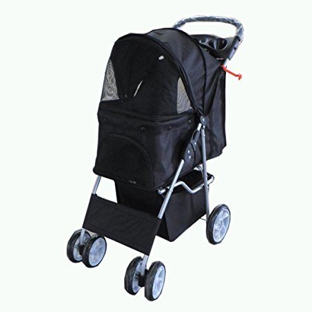 FoxHunter New Black Dog Puppy Cat Pet Travel Stroller Pushchair Pram Jogger Buggy With Two Front Swivel Wheels And Rear Brake