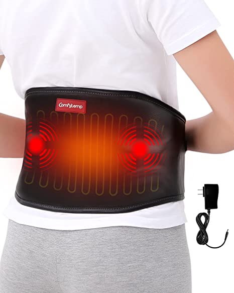 Heating Pad with Massager, Comfytemp Heating Pad for Back Pain Relief with Strap (Up to 55") for Cramps and Menstrual with 3 Heat Settings, 9 Vibration Modes, Auto-Off, for Low Back, Abdominal, Waist