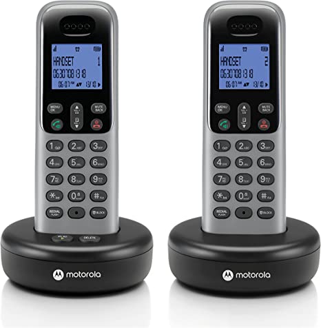 Motorola Voice Cordless Phone System w/ 2 Digital Handsets   Answering Machine, Remote Access, Call Block - Dark Grey (T612)