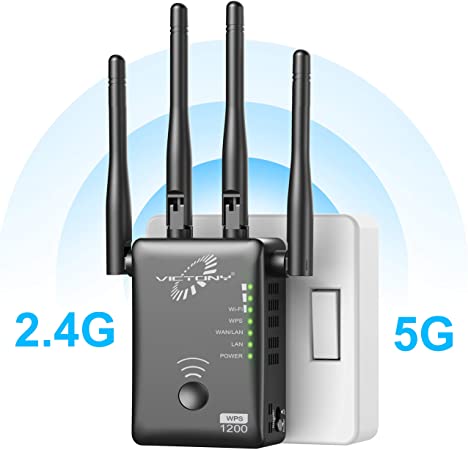 VICTONY WiFi Range Extender 1200Mbps Dual Band WiFi Repeater with 4 Antennas WiFi Extender Wall Mount Router/AP/Repeater