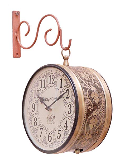Vintage Clock Double Sided Railway Style Iron Wall Clock