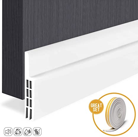 Door Sweep Weather Stripping Self Adhesive Under Door Draft Stopper Sound Proof White 2" Width x 39" Length with Door Seal Strip Self Adhesive (D Type 5m, White)