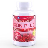 Iron Plus Natural Iron Supplement Iron Chelate Bisglycinate 25mg  Vitamin C B6 B12 Folic Acid 120 Count