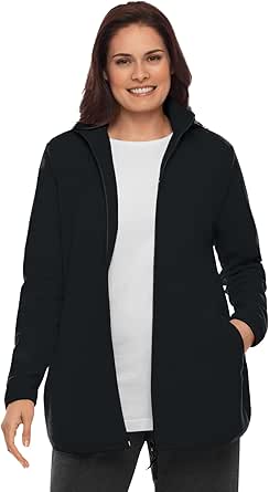 Woman Within Plus Size Zip-Front Microfleece Jacket Long Oversized Fleece