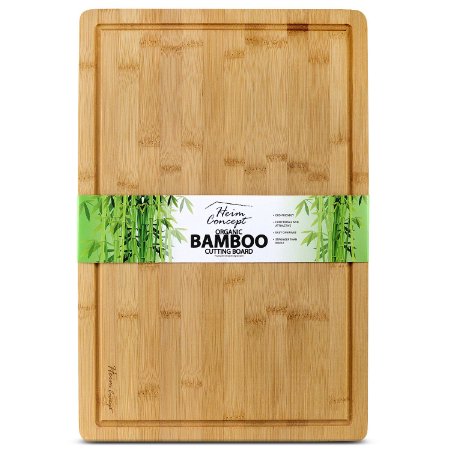 Premium Organic Bamboo [ HEIM CONCEPT ] Extra Large Cutting Board and Serving Tray with Drip Groove [ 18" x 12" x 3/4" inch Thick ] Eco-Friendly Thick Strong Bamboo Kitchenware
