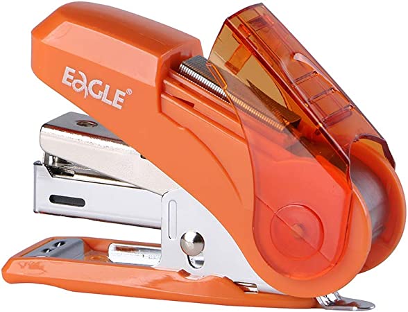 Eagle Reduced Effort Mini Stapler, Maximum 20 Sheets Capacity, with 1000 Staples, 50% Less Effort, Built-in Staple Remover and Staples Storage (Orange)