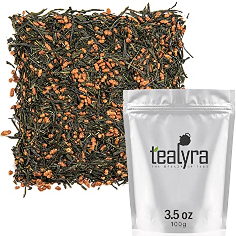 Tealyra - Gen Mai Cha Supreme - Japanese Loose Leaf Tea - Organically Grown - Genmaicha Green Tea with Brown Roasted Rice - Caffeine Level Low - 100g (3.5-ounce)