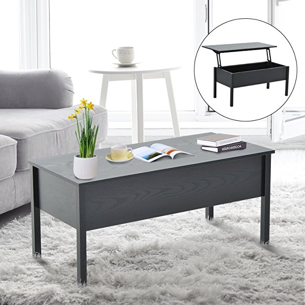 HomCom Lift Top Storage Coffee Table - Black