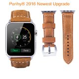 Parihy Genuine Nubuck Leather Watch Band with Metal Clasp for Apple Watch Band 42mm Include Connection Adapter Brown