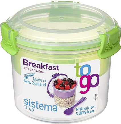 Sistema to Go Collection Breakfast Bowl Food Storage Container, 17.9 oz./0.5 L, Color Received May Vary