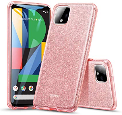 ESR Makeup Glitter Case Compatible for The Pixel 4, Glitter Sparkle Bling Case Protective Cover [Three Layer][Supports Wireless Charging] for The Google Pixel 4 (2019), Rose Gold